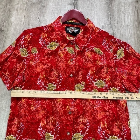 Vintage Harley‎ Davidson Men's Medium Graphic Hawaiian Button Up Shirt - Picture 4 of 8